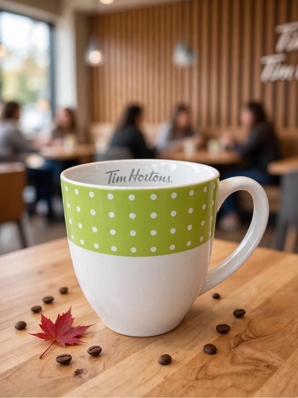 🆕 Tim Hortons Green/White Polkadot Mug